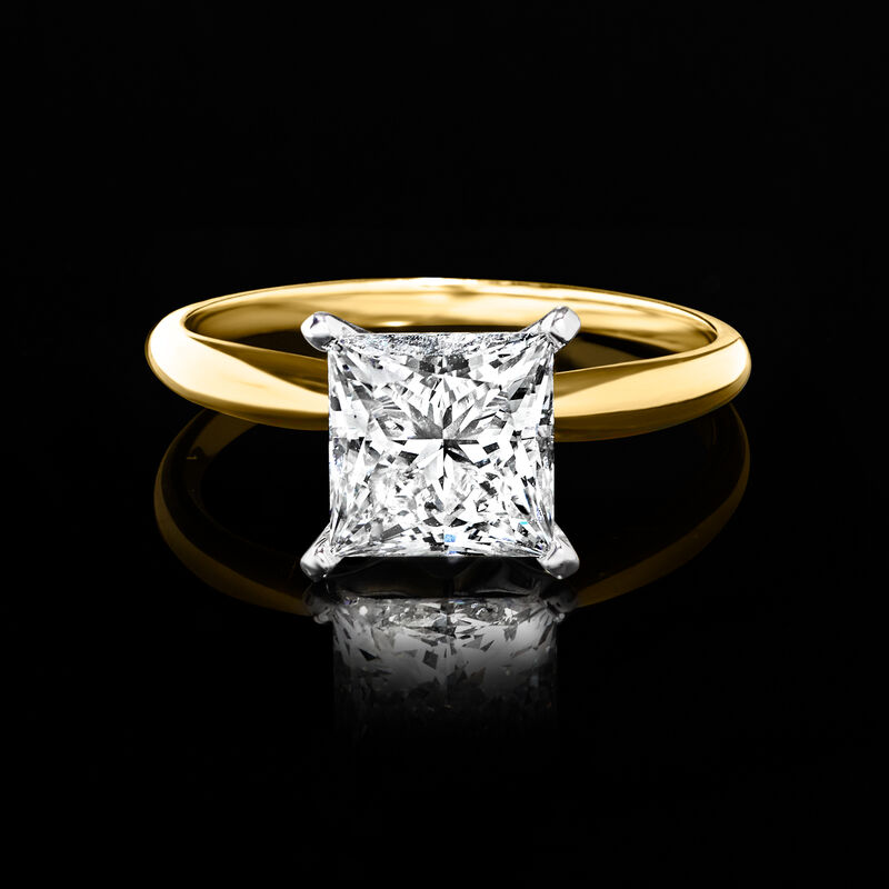 2.00 Carat Princess-Cut Lab-Grown Diamond Solitaire Ring in 14kt Yellow Gold image number 3