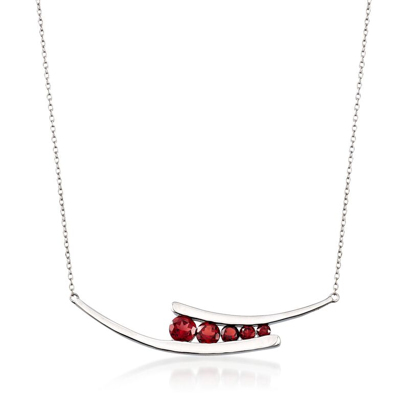 1.85 ct. t.w. Garnet Graduated Curved Necklace in Sterling Silver image number 0