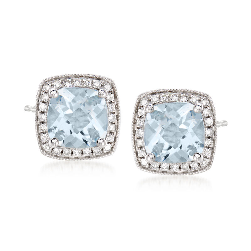 2.60 ct. t.w. Aquamarine and .20 ct. t.w. Diamond Earrings in 14kt White Gold image number 0