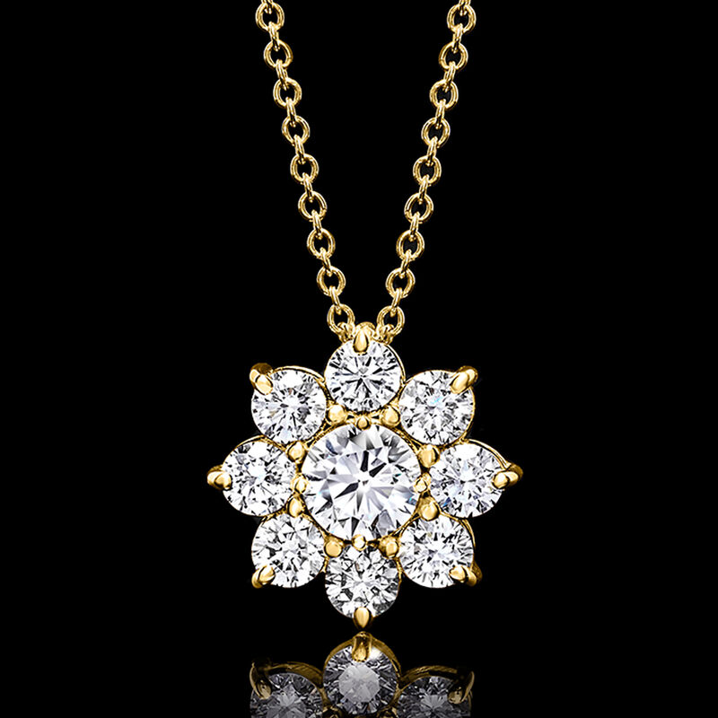 1.00 ct. t.w. Lab-Grown Diamond Flower Pendant Necklace in 14kt Yellow Gold. 16&quot; image number 2