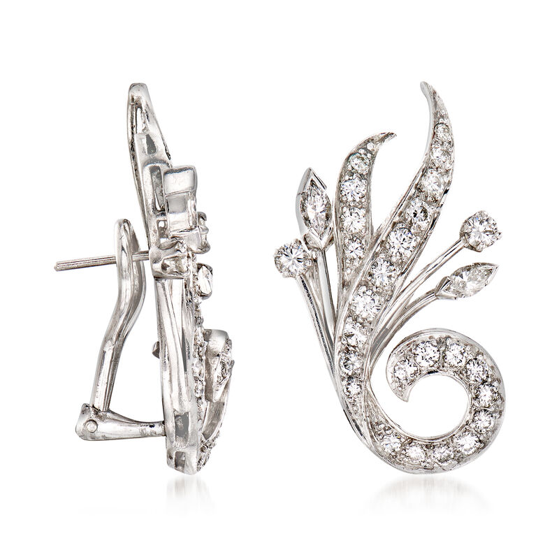 C. 1960 Vintage 1.75 Diamond Fan Earrings in Platinum image number 2