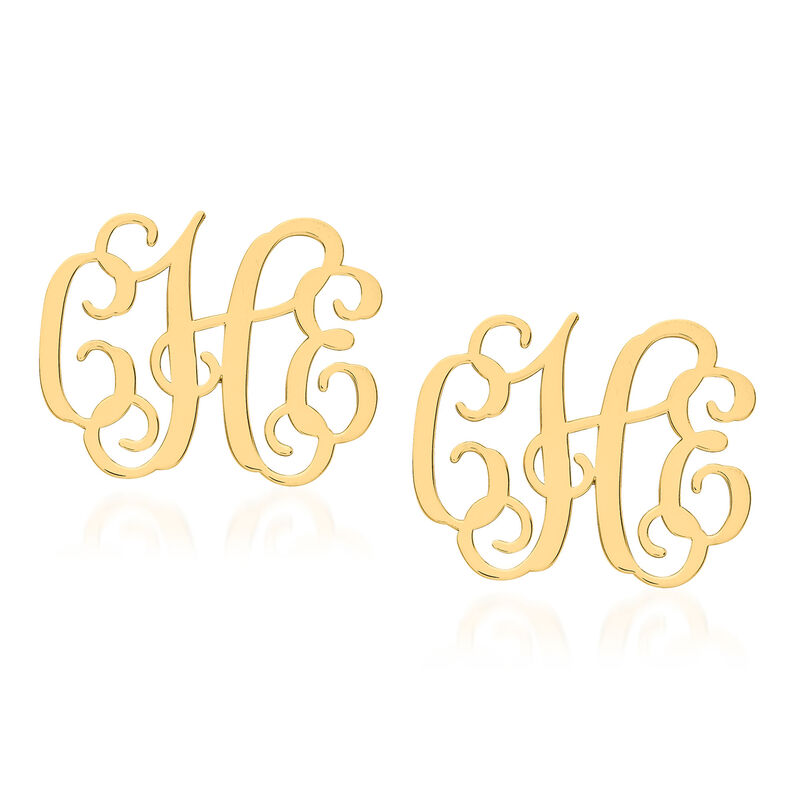 14kt Yellow Gold Medium Laser Polished Monogram Post Earrings image number 0