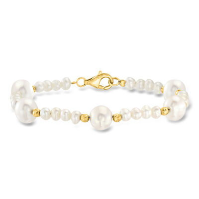 3.5-8.5mm Cultured Pearl Station Bracelet in 18kt Gold Over Sterling