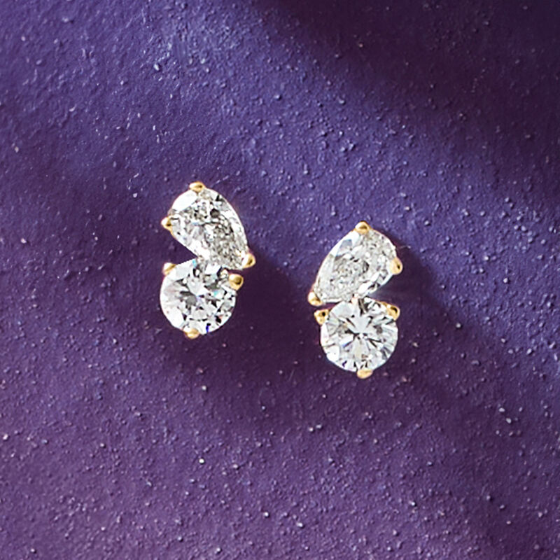 1.00 ct. t.w. Lab-Grown Diamond Toi et Moi Earrings in 14kt Yellow Gold image number 3