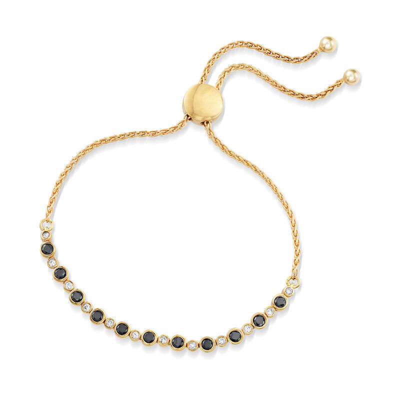 1.00 ct. t.w. Bezel-Set Black and White Diamond Bolo Bracelet in 18kt Yellow Gold Over Sterling  image number 2