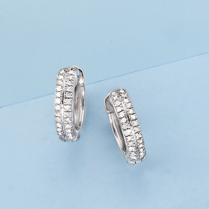 .10 ct. t.w. Diamond Huggie Hoop Earrings in Sterling Silver. 3/8&quot; image number 2