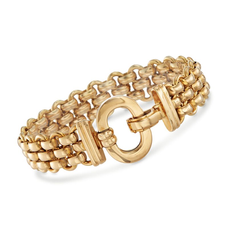 Italian 18kt Yellow Gold Panther Link Bracelet With Open Oval Clasp image number 0
