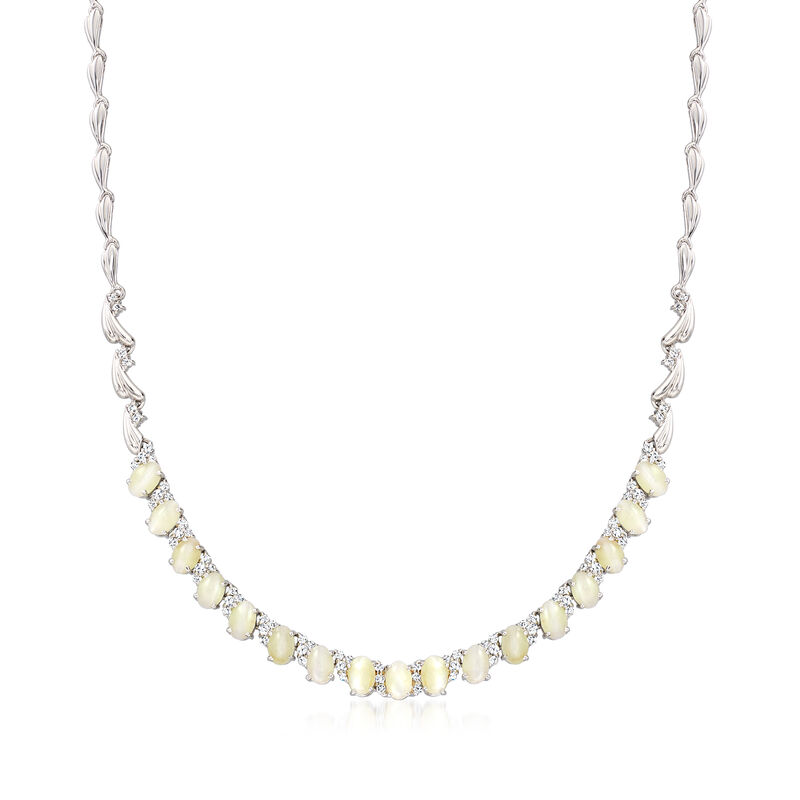 C. 2000 Vintage Chrysoberyl and 1.10 ct. t.w. Diamond Necklace in 18kt White Gold. 16.75&quot; image number 0