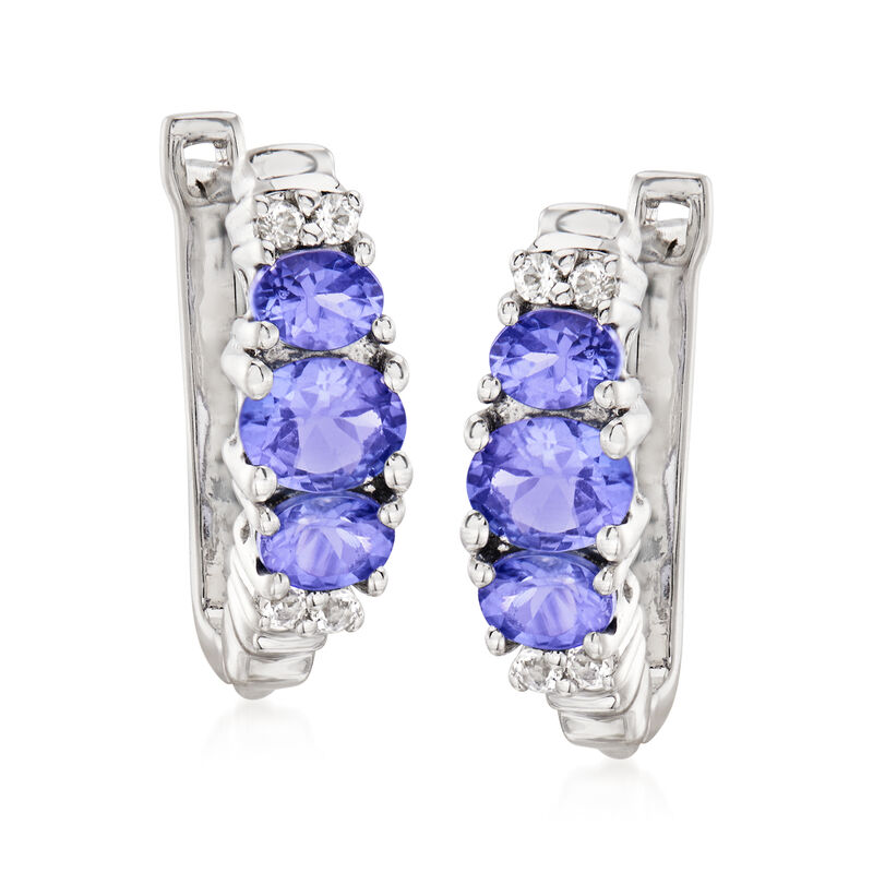 1.30 ct. t.w. Tanzanite and .20 ct. t.w. White Topaz Earrings in Sterling Silver. 5/8&quot; image number 3