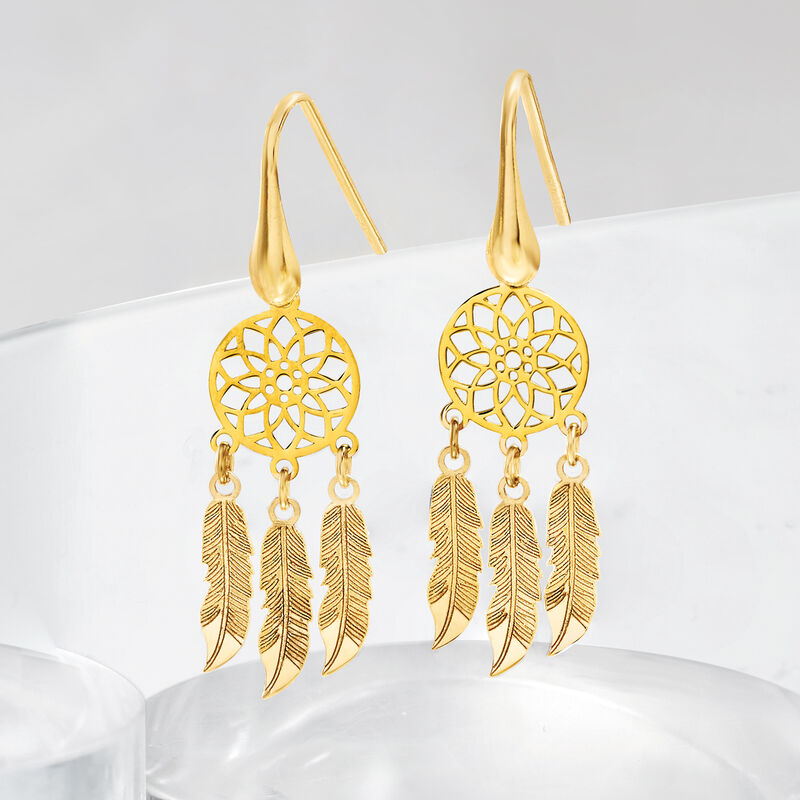 Italian 14kt Yellow Gold Dreamcatcher Drop Earrings image number 2