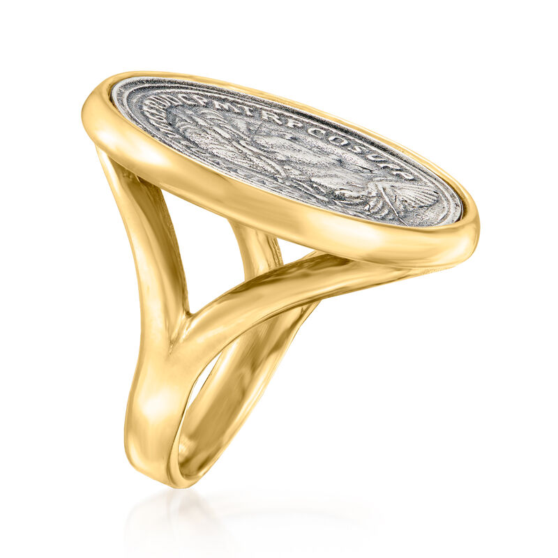 Italian Two-Tone Sterling Silver Replica Roman Coin Ring image number 2