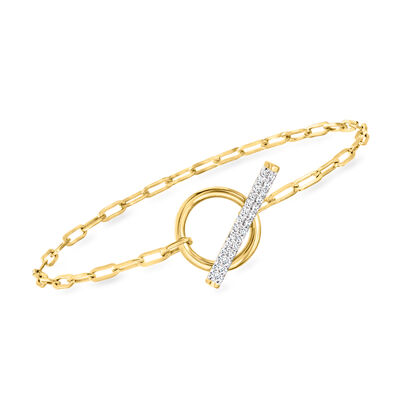.25 ct. t.w. Diamond Paper Clip Link Toggle Bracelet in 18kt Gold Over Sterling