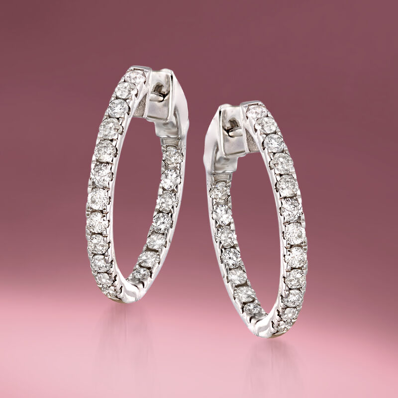 1.50 ct. t.w. Diamond Inside-Outside Hoop Earrings in 14kt White Gold. 3/4&quot; image number 2