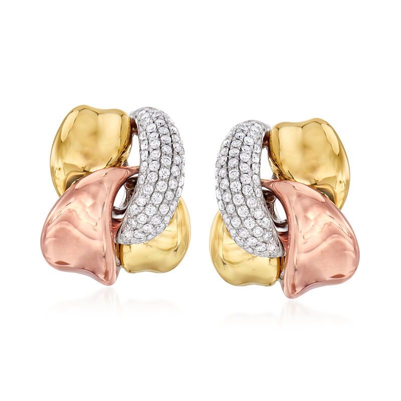 1.15 ct. t.w. Diamond Interlocking Twist Earrings in 14kt Tri-Colored Gold image number 0