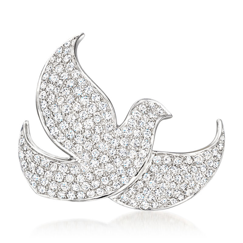 C. 1980 Vintage 2.76 ct. t.w. Diamond Dove Pin in 18kt White Gold image number 0