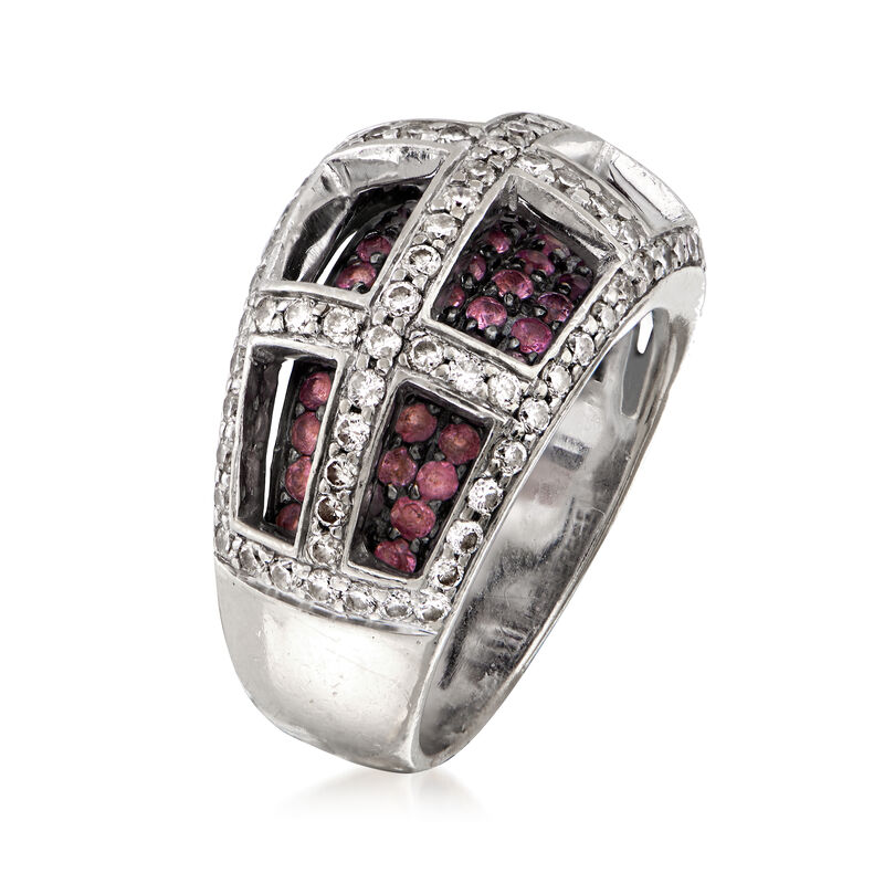 C. 1990 Vintage 1.15 ct. t.w. Diamond and 1.05 ct. t.w. Pink Sapphire Grid Ring in 14kt White Gold. Size 6.5 image number 2