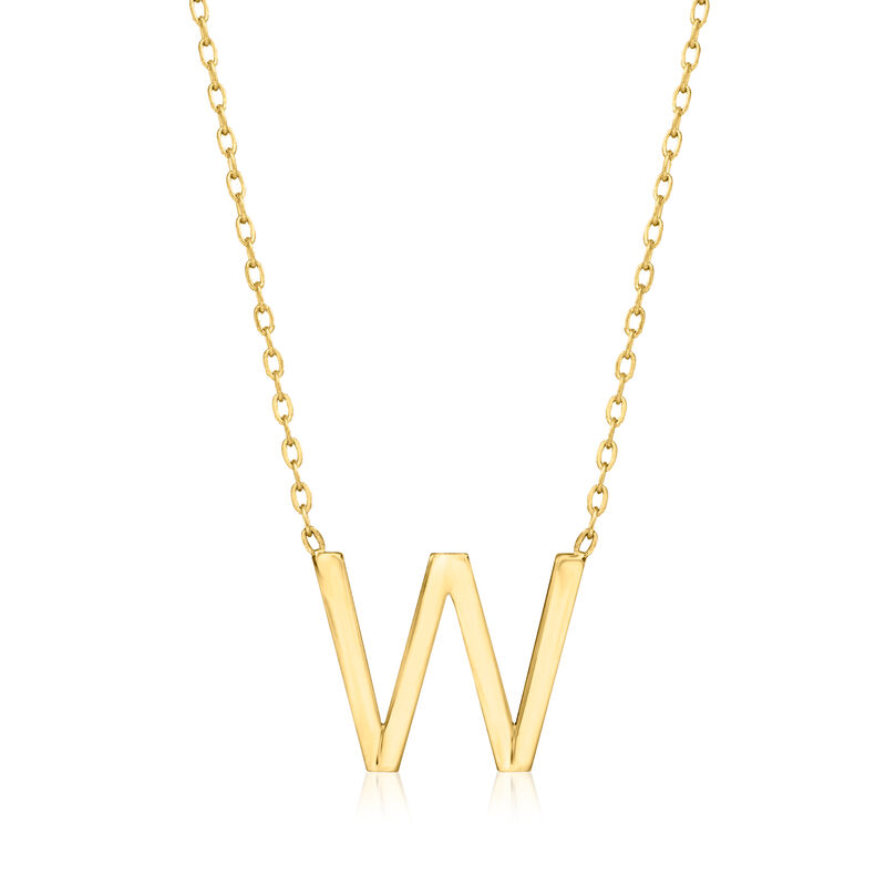 W - Italian 14kt Yellow Gold Initial Necklace. 16&quot; image number 0