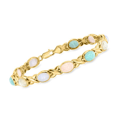 C. 1980 Vintage Mother-of-Pearl and Multi-Gemstone Scarab and X-Link Bracelet