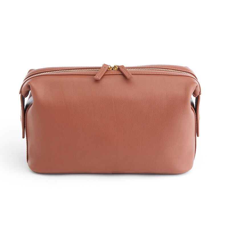 Royce Tan Pebbled Leather Double-Zip Toiletry Bag image number 0