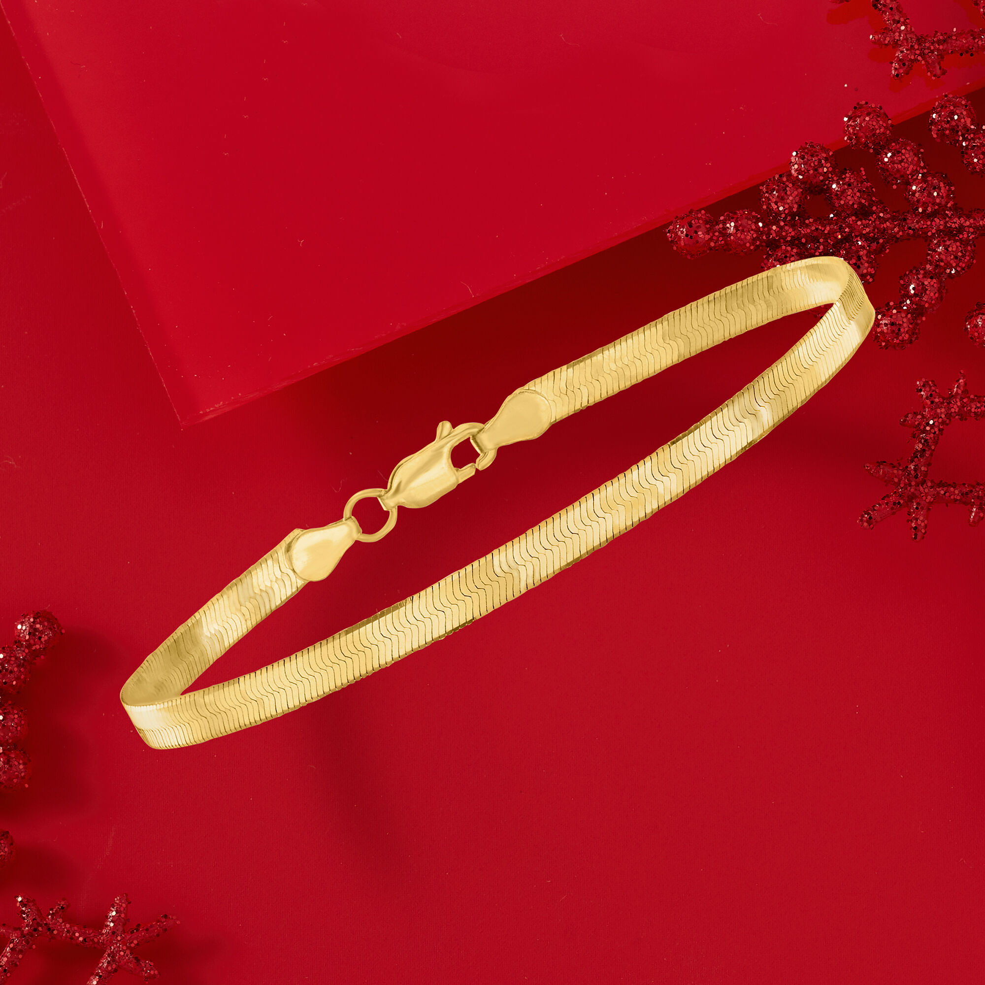 4mm 14kt Yellow Gold Herringbone Bracelet | Ross Simons