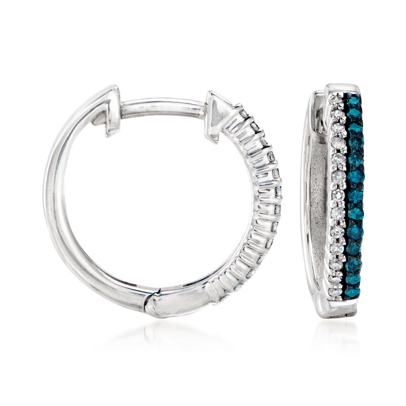 .25 ct. t.w. Blue and White Diamond Hoop Earrings in Sterling Silver. 5/8&quot; image number 2