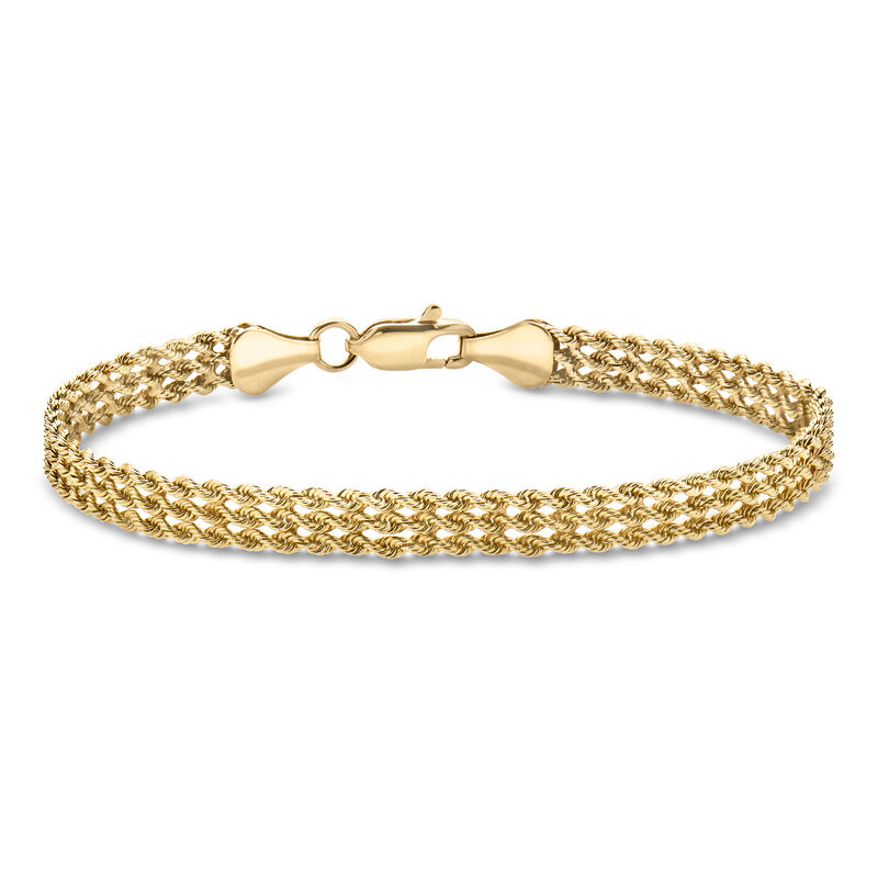 C. 1980 Vintage 14kt Yellow Gold Three-Row Rope-Chain Bracelet. 7" image number 0