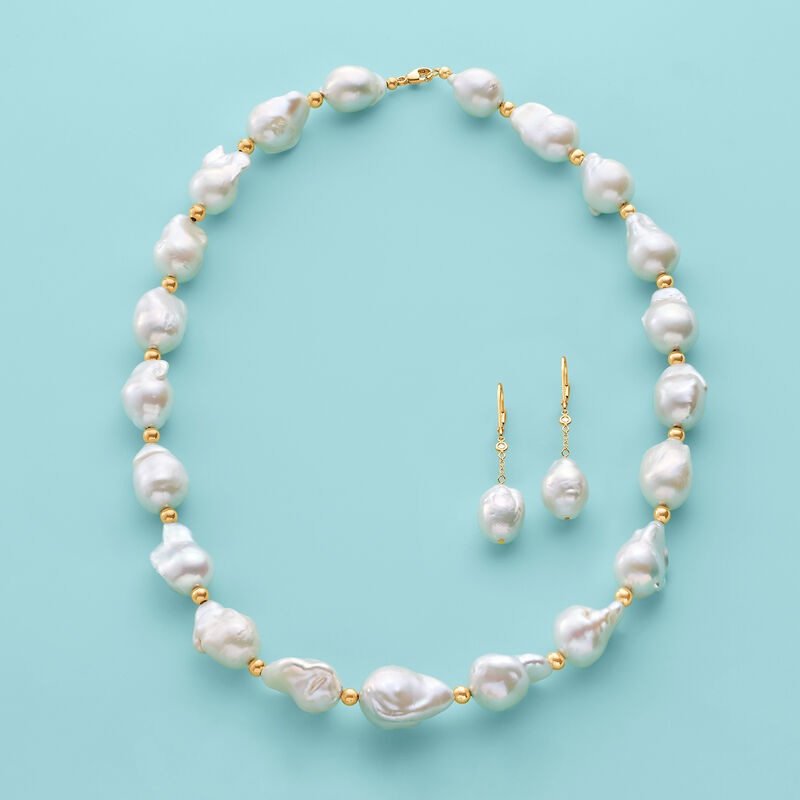 12-15mm Cultured Baroque Pearl Necklace with 14kt Yellow Gold image number 8