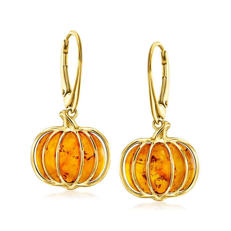 Amber Pumpkin Drop Earrings in 18kt Gold Over Sterling  image number 0