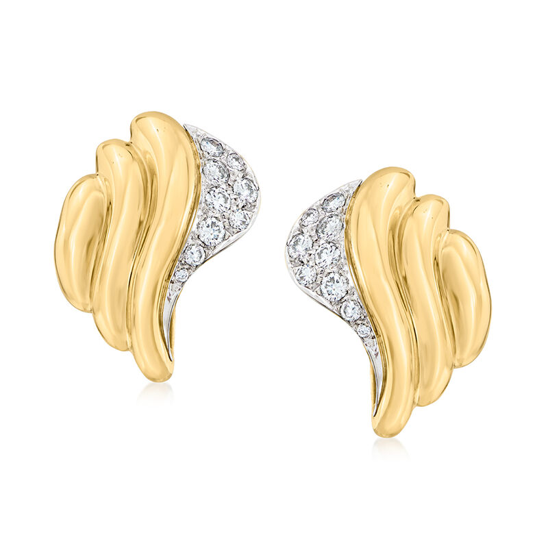 C. 1980 Vintage .70 ct. t.w. Diamond Ribbed Earrings in 18kt Two-Tone Gold image number 0