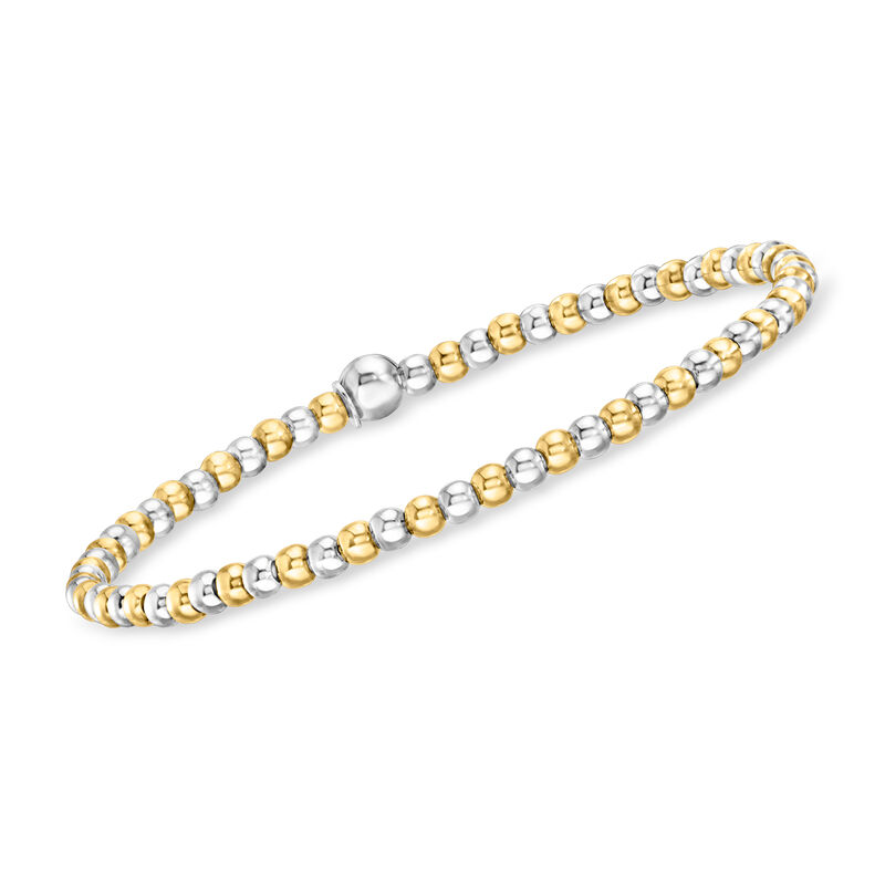 Italian Sterling Silver and 18kt Gold Vermeil Jewelry Set: Three 3-5mm Bead Stretch Bracelets. 7&quot; image number 2