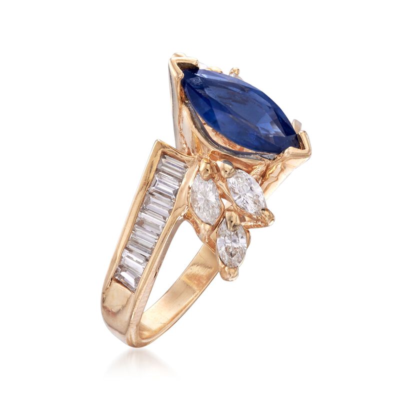 C. 1980 Vintage 1.00 Carat Sapphire and 1.30 ct. t.w. Diamond Ring in 14kt Yellow Gold. Size 5.5 image number 2
