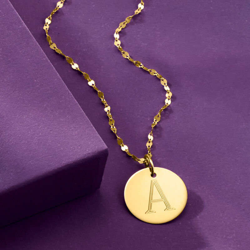 Italian 14kt Yellow Gold Personalized Disc Necklace image number 4