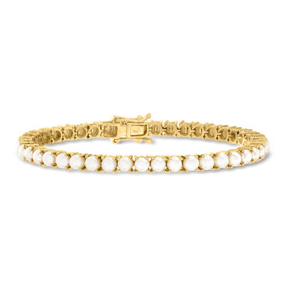4mm Cultured Pearl Tennis Bracelet in 18kt Gold Over Sterling