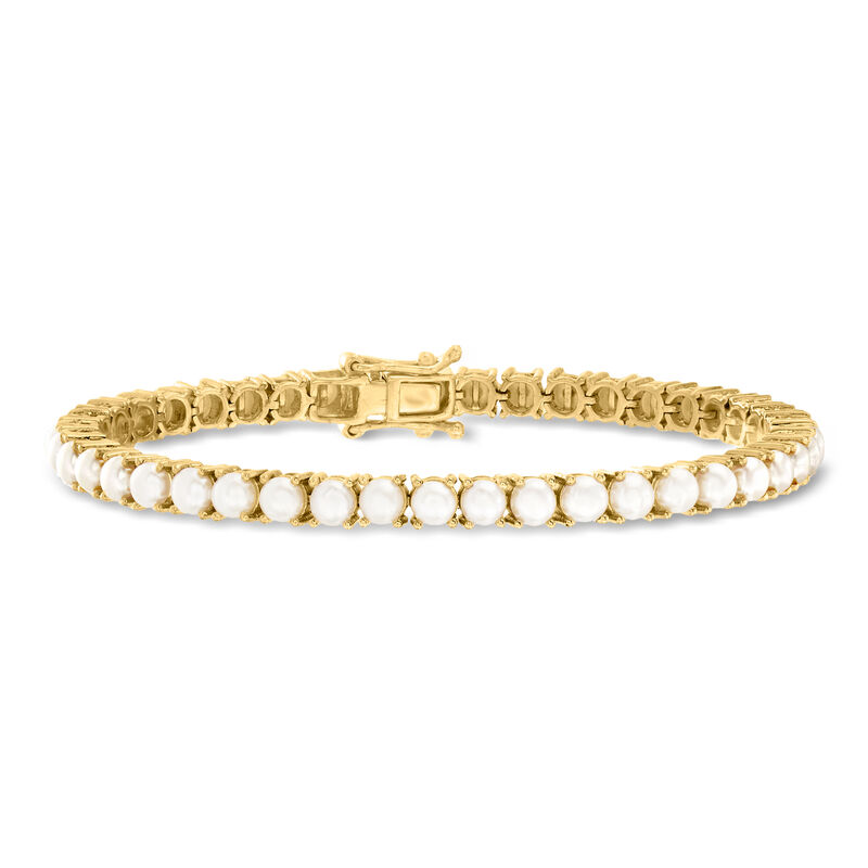 4mm Cultured Pearl Tennis Bracelet in 18kt Gold Over Sterling image number 0