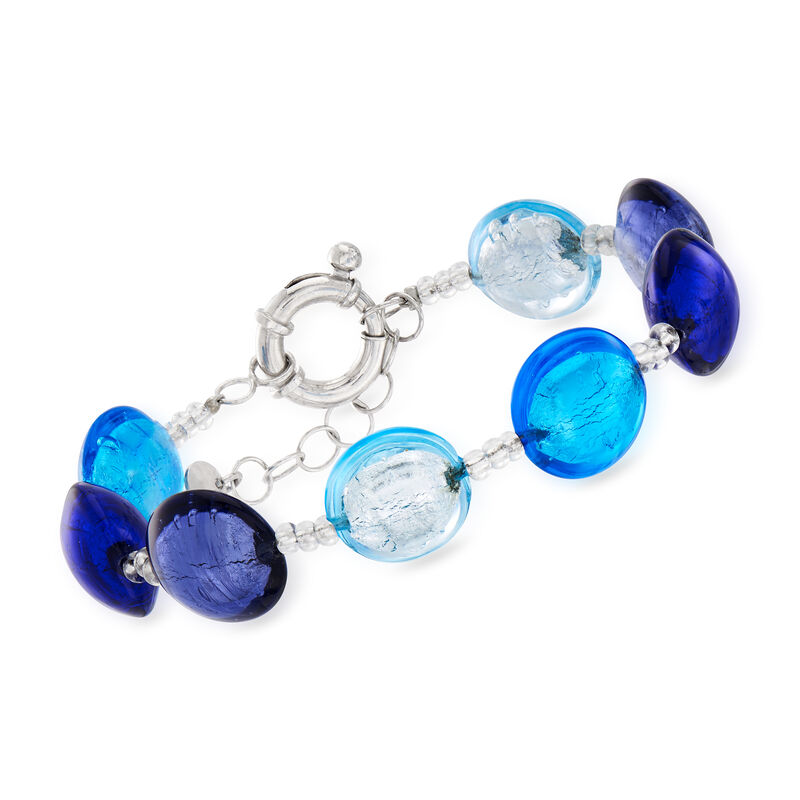Italian Blue Murano Bead Bracelet in Sterling Silver image number 0