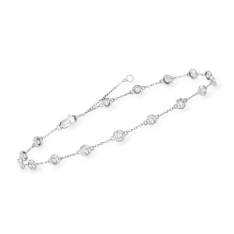 1.25 ct. t.w. Diamond Station Anklet in Sterling Silver. 9&quot; image number 2