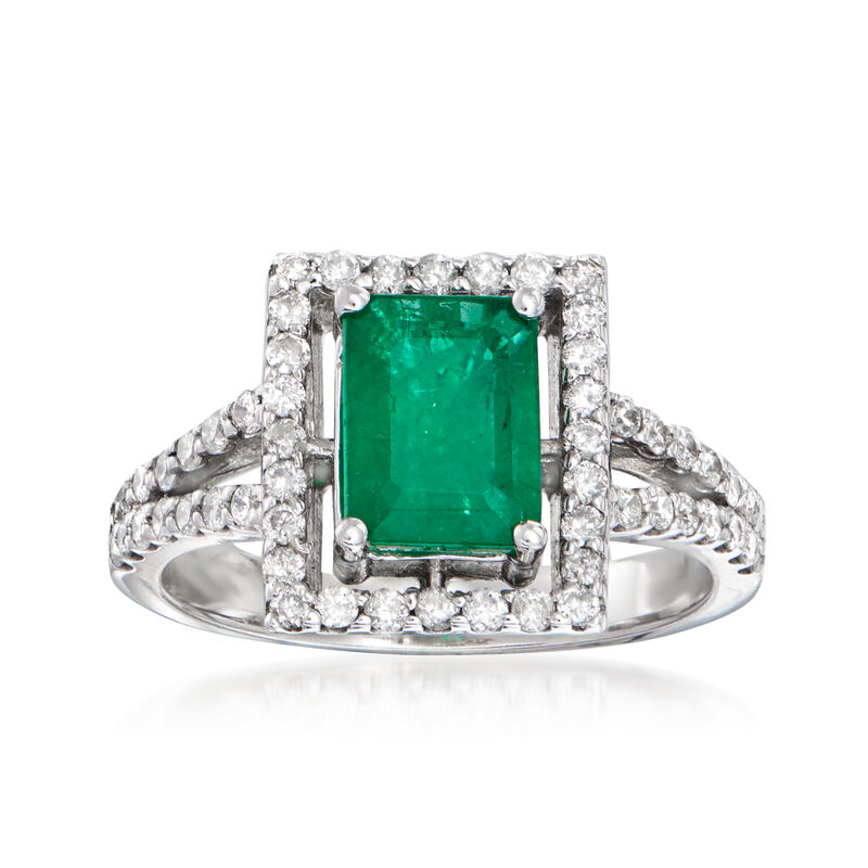 1.60 Carat Emerald and .56 ct. t.w. Diamond Ring in 14kt White Gold image number 0