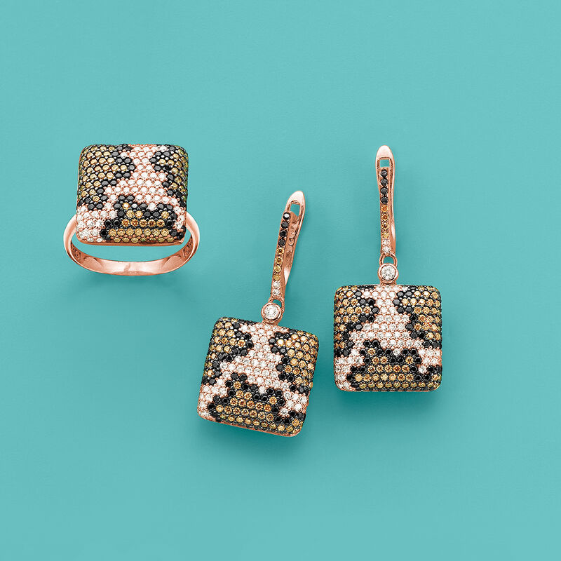 .20 ct. t.w. Multicolored CZ Leopard Print Ring in 18kt Rose Gold Over Sterling image number 3