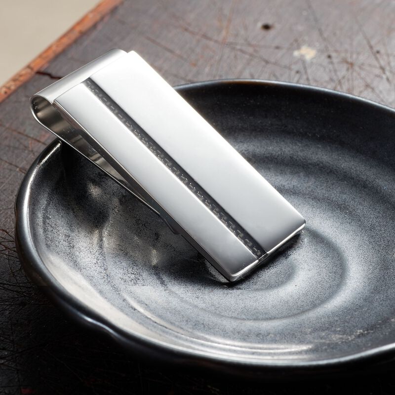 Men's Stainless Steel and Black Carbon Fiber Money Clip  image number 1