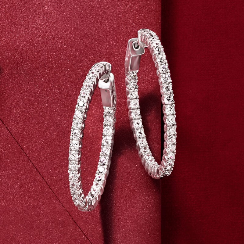 3.70 ct. t.w. CZ Inside-Outside Hoop Earrings in Sterling Silver. 1 3/8&quot; image number 3