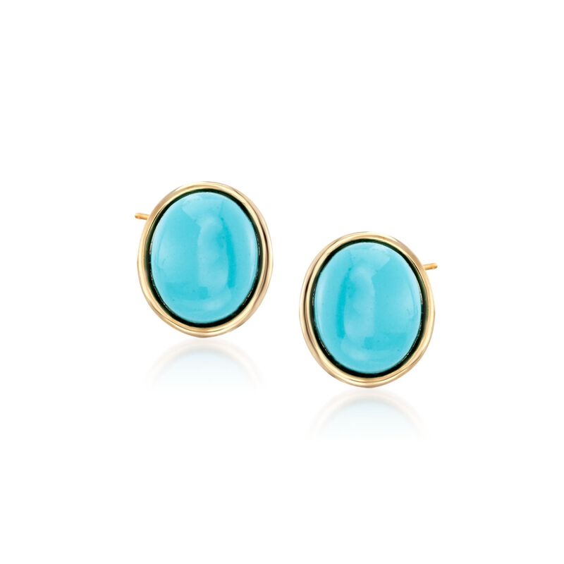 Oval Synthetic Turquoise Earrings in 14kt Yellow Gold image number 0