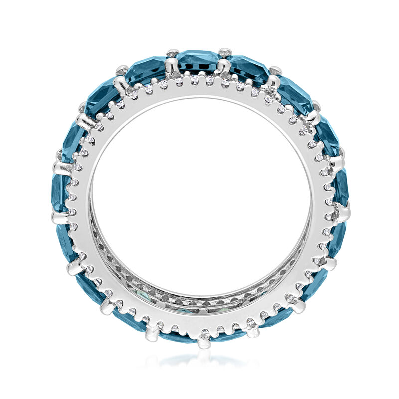 5.50 ct. t.w. London Blue Topaz and .62 ct. t.w. Diamond Eternity Band in 14kt White Gold image number 2