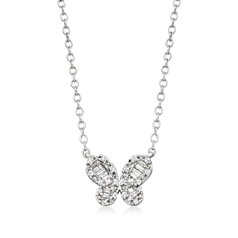 .15 ct. t.w. Diamond Butterfly Necklace in Sterling Silver. 16&quot; image number 0