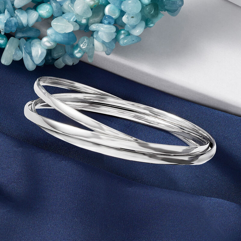 Italian Sterling Silver Rolling Bangle Bracelet image number 2