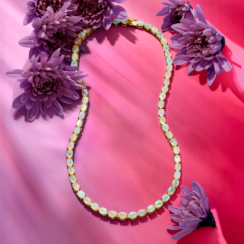 25.00 ct. t.w. Ethiopian Opal Tennis Necklace in 18kt Gold Over Sterling image number 4