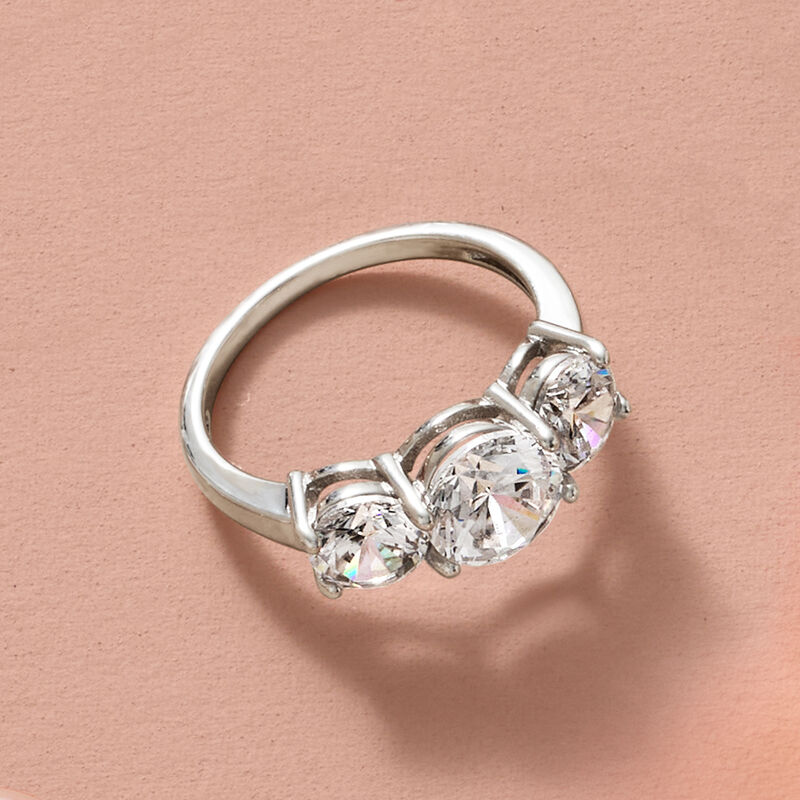 3.00 ct. t.w. CZ Three-Stone Ring in Sterling Silver. Size 9 image number 4