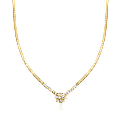 C. 1980 Vintage 1.25 ct. t.w. Diamond Cluster Omega Necklace in 14kt Yellow Gold