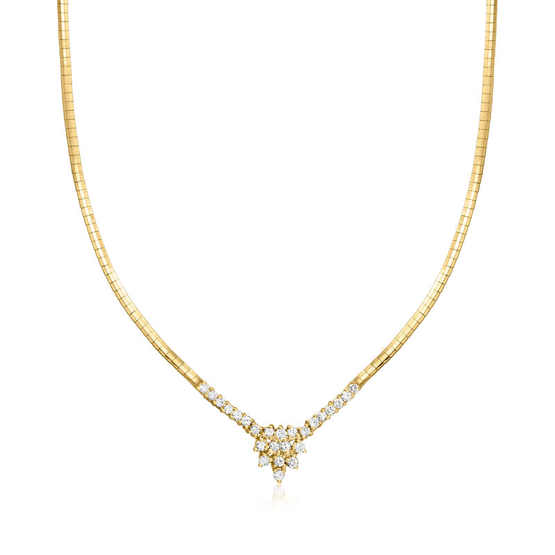 C. 1980 Vintage 1.25 ct. t.w. Diamond Cluster Omega Necklace in 14kt Yellow Gold. 18" image number 0