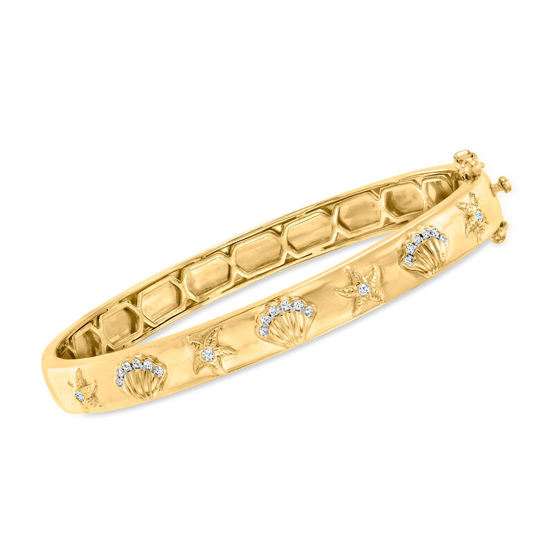 .20 ct. t.w. Diamond Sea Life Bangle Bracelet in 18kt Gold Over Sterling image number 0