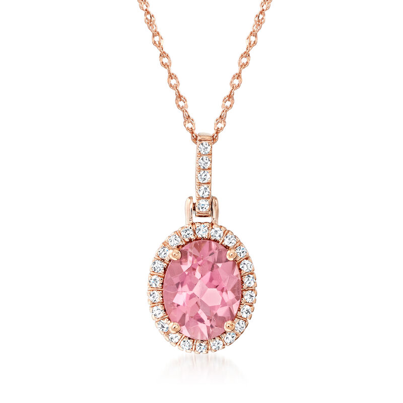 1.95 Carat Pink Tourmaline Pendant Necklace with .15 ct. t.w. Diamonds in 14kt Rose Gold. 18&quot; image number 1